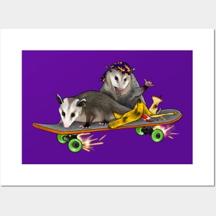 Rebellious Opossums On A Skateboard With Trash Posters and Art